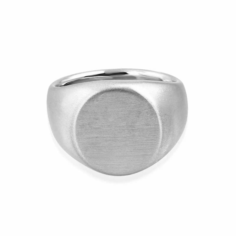 Rings / Wedding rings | Men’s signet ring brushed steel round tray 20mm customizable Mens Jewelry Mens