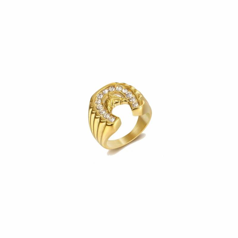 Rings / Wedding rings | Men’s signet ring, golden steel, gold horseshoe, horse riding enthusiast Mens Jewelry Mens