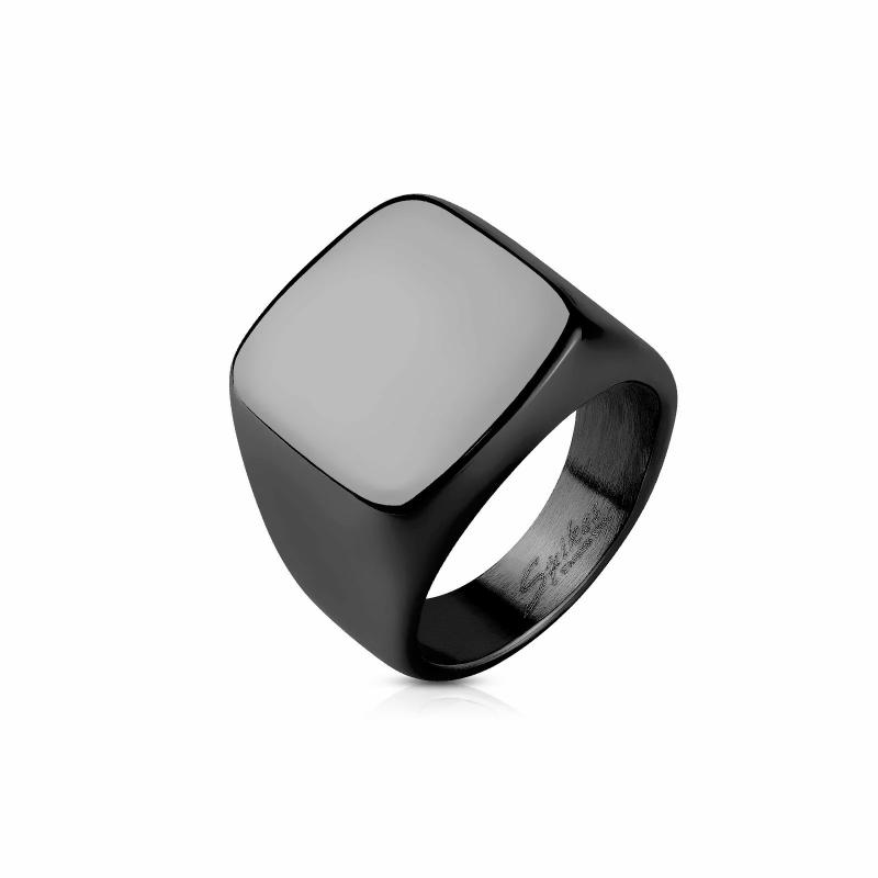 Rings / Wedding rings | Men’s signet ring in black plated steel, customizable biker biker Mens Jewelry Mens