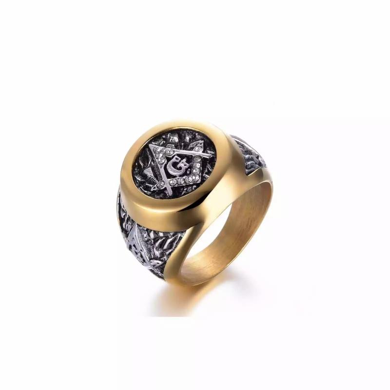 Rings / Wedding rings | Men’s signet ring in steel and gold plated freemason masonry Mens Jewelry Mens