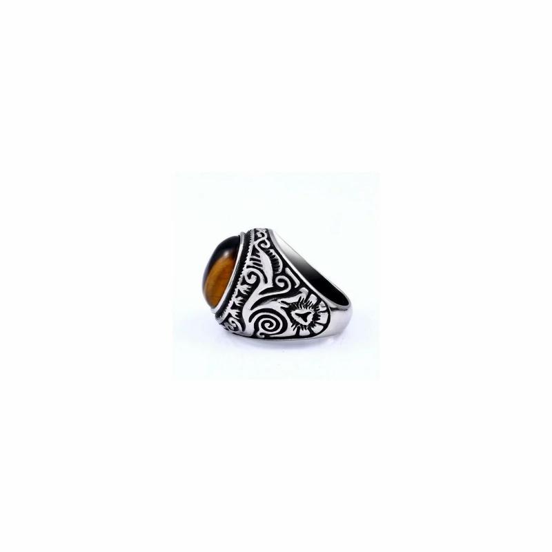 Rings / Wedding rings | Men’s signet ring in tribal silver-colored steel and tiger’s eye Mens Jewelry Mens