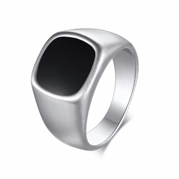 Rings / Wedding rings | Men’s signet ring stainless steel silver black onyx cabochon Mens Jewelry Mens