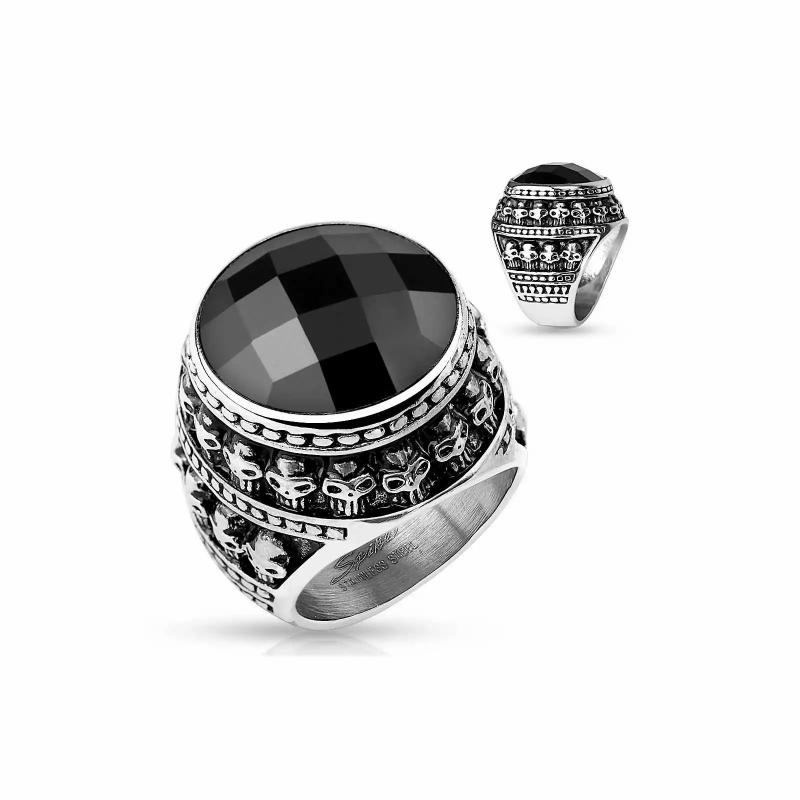 Rings / Wedding rings | Men’s signet ring steel black stone crown of biker skulls Mens Jewelry Mens