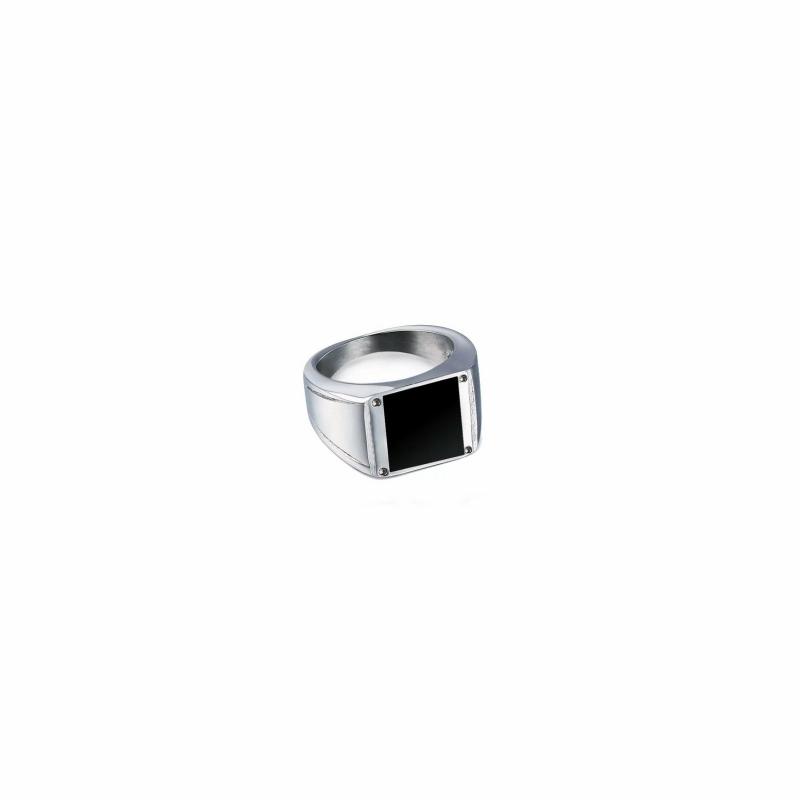 Rings / Wedding rings | Men’s signet ring steel cabochon black face rectangular four holes Mens Jewelry Mens