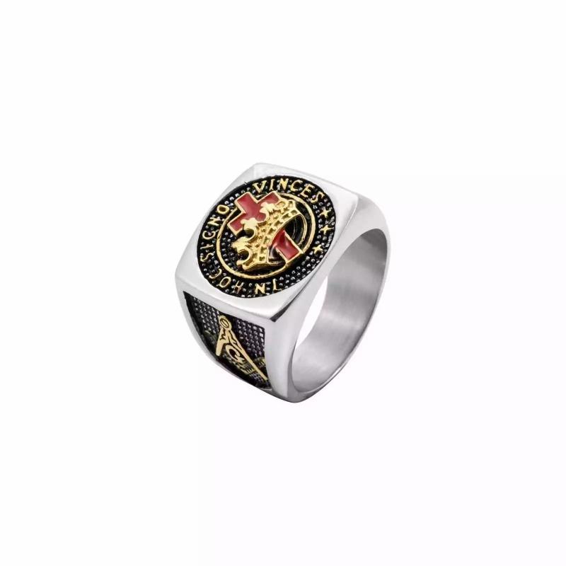 Rings / Wedding rings | Men’s signet ring steel templar freemason In Hoc Signo Vinces Mens Jewelry Mens