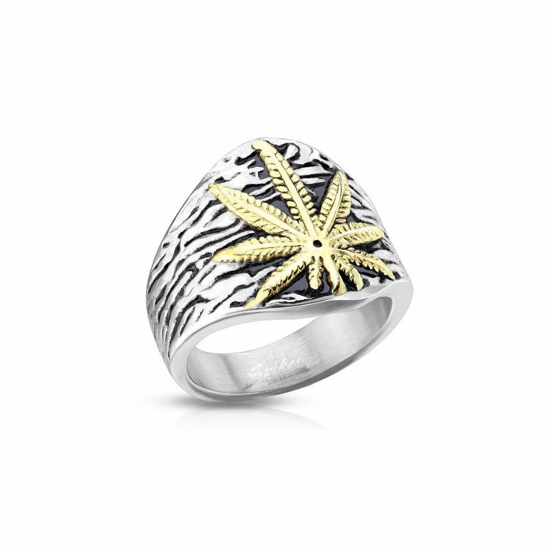 Rings / Wedding rings | Men’s stainless steel golden cannabis leaf signet ring Mens Jewelry Mens