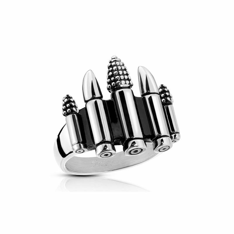 Rings / Wedding rings | Men’s stainless steel signet ring with five bullet cartridges Mens Jewelry Mens