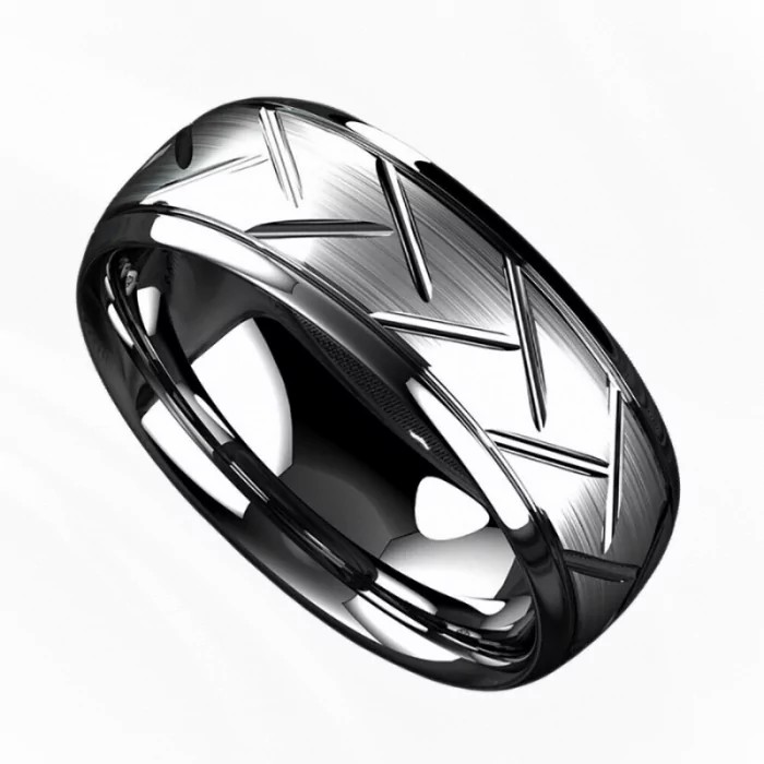 Rings / Wedding rings | Men’s stainless steel wedding ring with striated grooves Mens Jewelry Mens