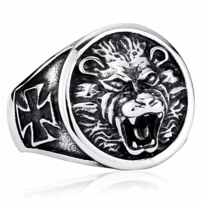 Rings / Wedding rings | Men’s steel open ring Maltese cross roaring lion head Mens Jewelry Mens