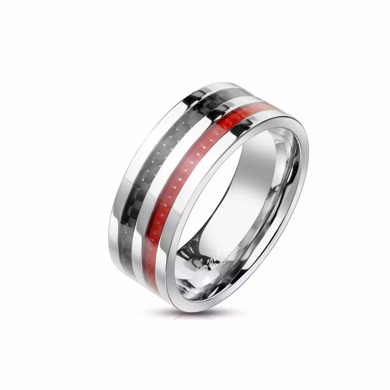 Rings / Wedding rings | Men’s steel ring and red and black carbon fiber bands Mens Jewelry Mens