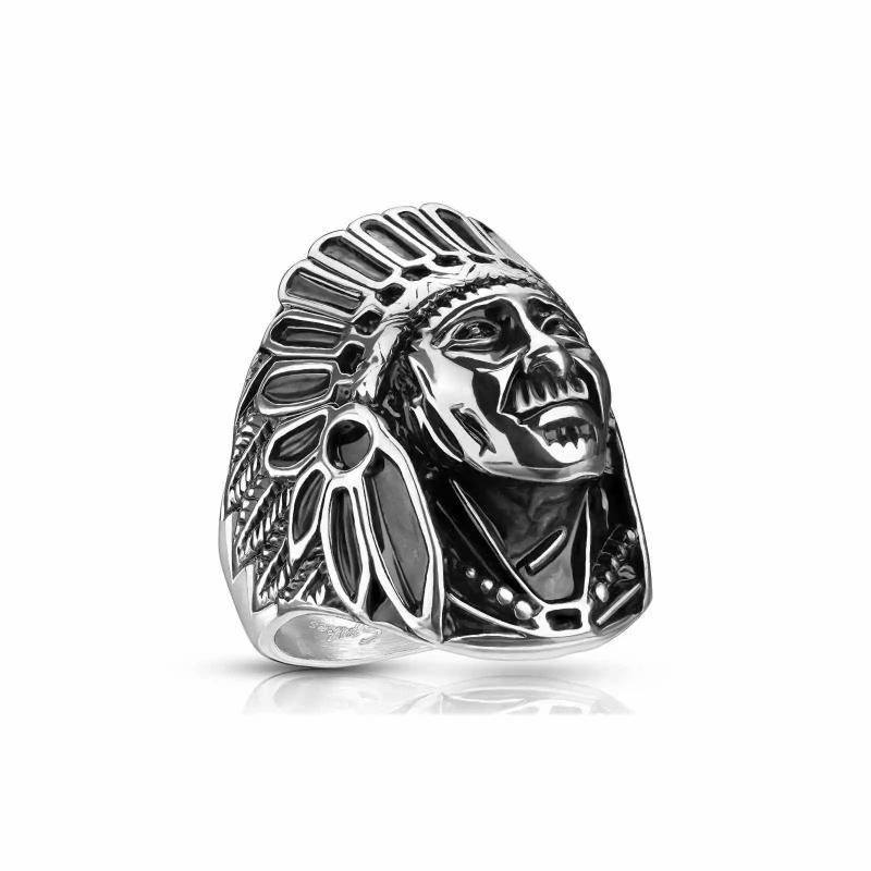 Rings / Wedding rings | Men’s steel ring, Apache Indian chief head, biker feather headdress Mens Jewelry Mens