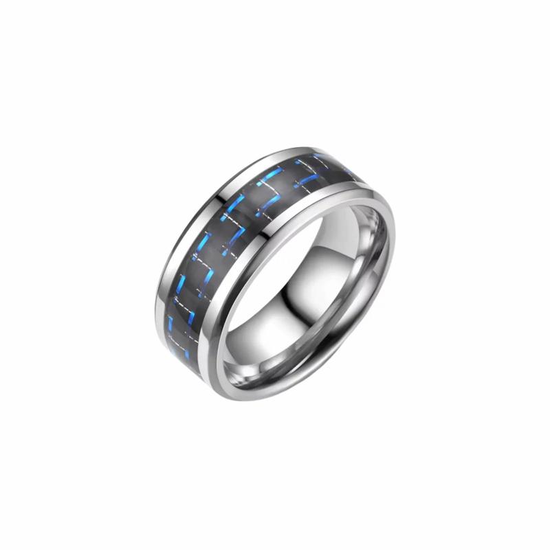 Rings / Wedding rings | Men’s steel ring central band blue and black carbon fiber Mens Jewelry Mens