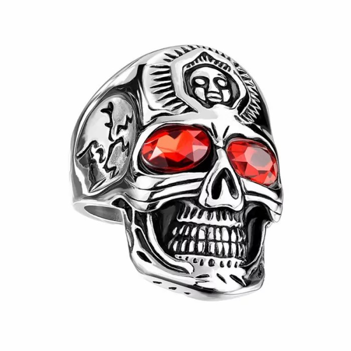 Rings / Wedding rings | Men’s steel ring skull eyes red stone santa muerte buddha Mens Jewelry Mens