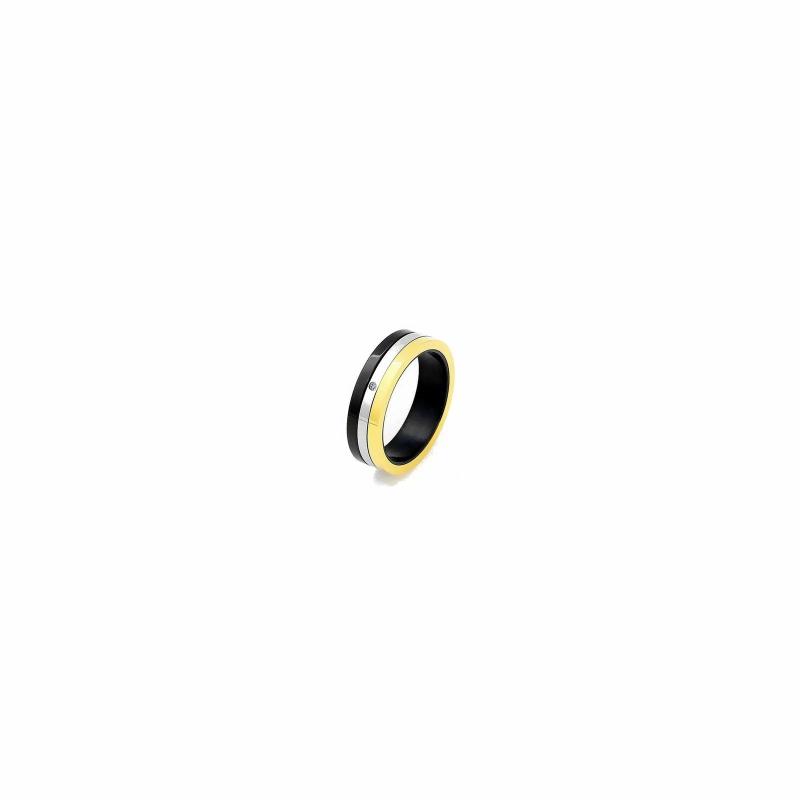 Rings / Wedding rings | Men’s steel ring three contiguous bands tricolor gold silver black zircon Mens Jewelry Mens