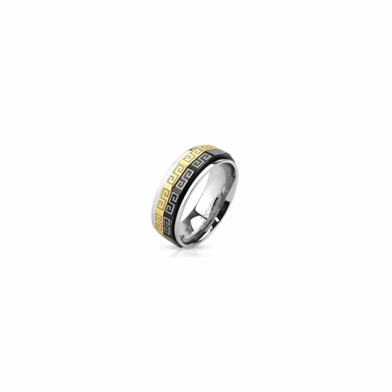 Rings / Wedding rings | Men’s steel ring with black and gold anti-stress nuts and Greek motifs Mens Jewelry Mens