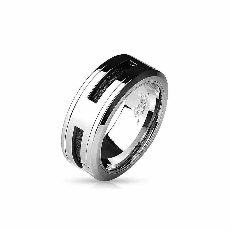 Rings / Wedding rings | Men’s steel ring with rectangle of black metal cables Mens Jewelry Mens