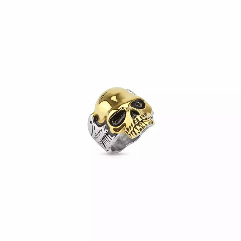 Rings / Wedding rings | Men’s steel signet ring and gold-plated skull carved biker Mens Jewelry Mens