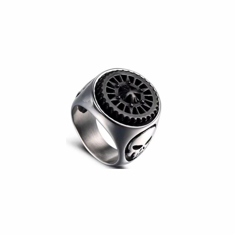 Rings / Wedding rings | Men’s steel signet ring anti-stress rotating gear punisher biker Mens Jewelry Mens