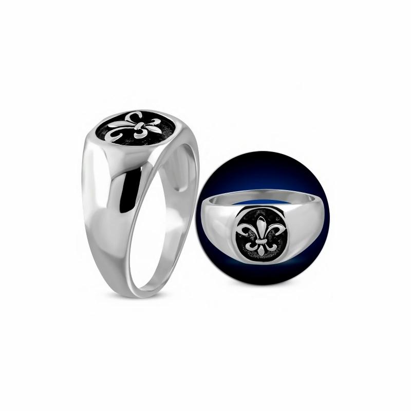 Rings / Wedding rings | Men’s steel signet ring fleur de lys emblem France biker style Mens Jewelry Mens