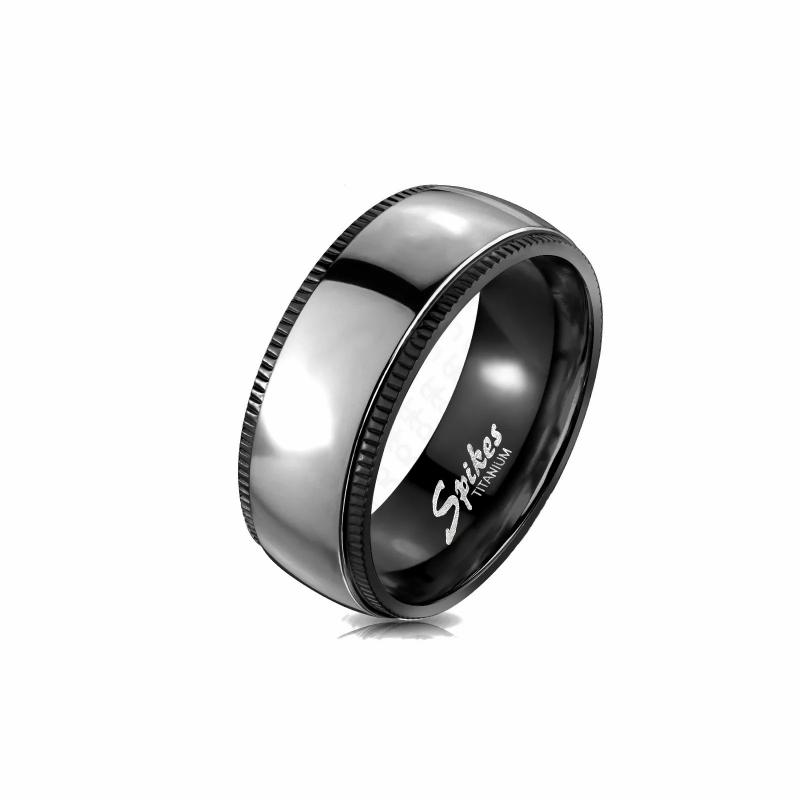 Rings / Wedding rings | Men’s titanium ring, silver and black band, chiseled edges Mens Jewelry Mens