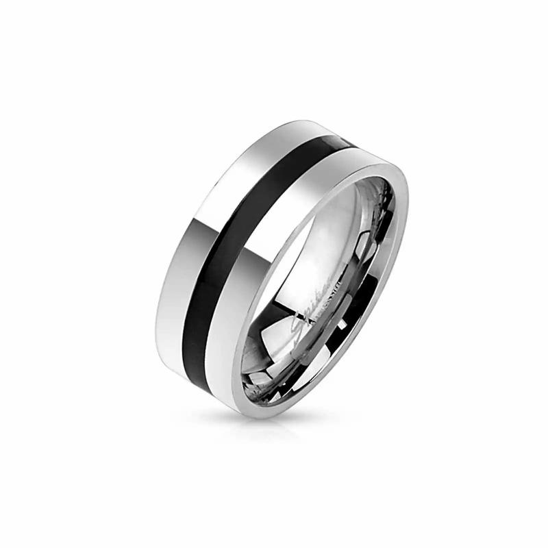 Rings / Wedding rings | Men’s two-tone stainless steel ring with black central band Mens Jewelry Mens