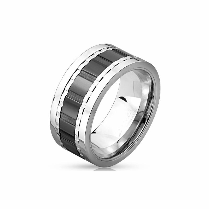 Rings / Wedding rings | Men’s two-tone steel ring ring rotating black central band 10mm Mens Jewelry Mens