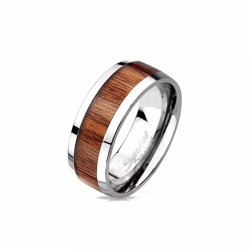 Rings / Wedding rings | Men’s wedding alliance ring titanium central band tinted wood Mens Jewelry Mens