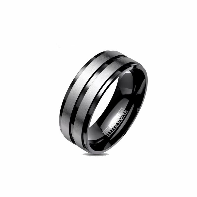 Rings / Wedding rings | Men’s wedding ring black titanium double bands brushed gray silver Mens Jewelry Mens