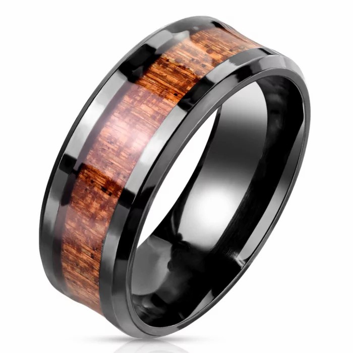 Rings / Wedding rings | Men’s wedding ring ring black steel central wood band Mens Jewelry Mens