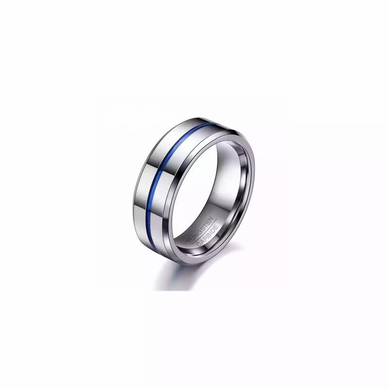 Rings / Wedding rings | Men’s wedding ring with tungsten carbide center blue line Mens Jewelry Mens