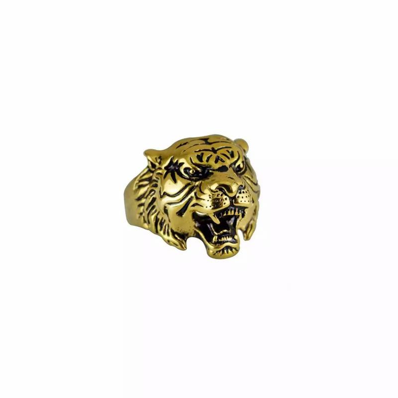 Rings / Wedding rings | Original men’s gold-plated steel ring with tiger head and open mouth Mens Jewelry Mens