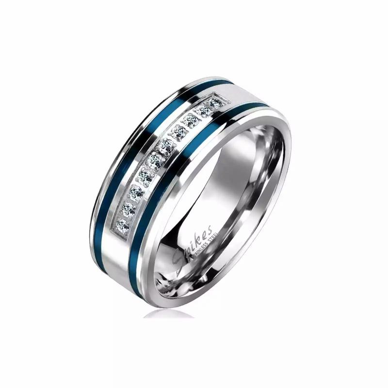 Rings / Wedding rings | Ring engagement ring promise man steel lines blue zircons Mens Jewelry Mens