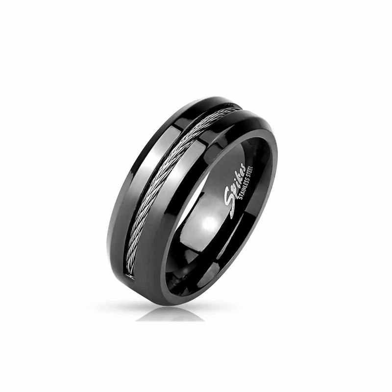 Rings / Wedding rings | Ring for men in black lacquered tungsten and steel cable Mens Jewelry Mens