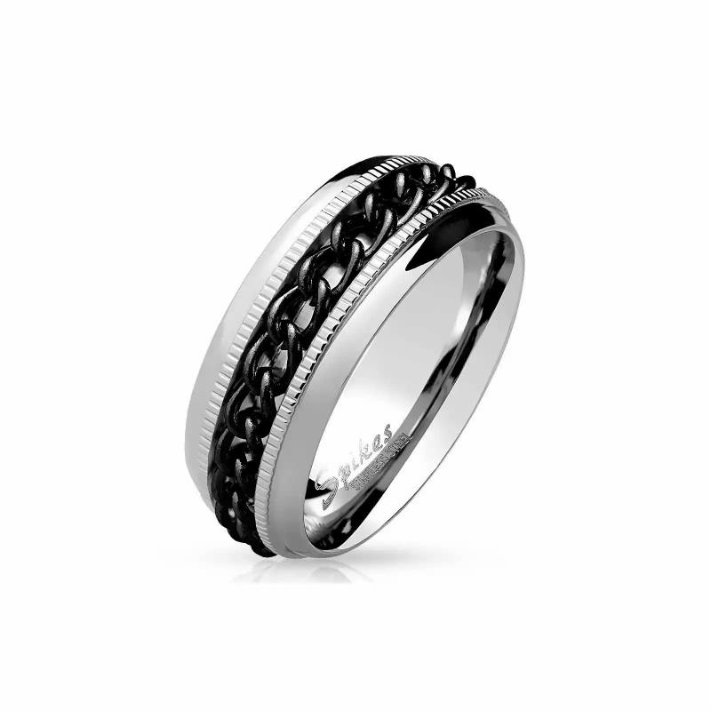 Rings / Wedding rings | Ring for men in black plated steel chain anti-stress spin Mens Jewelry Mens