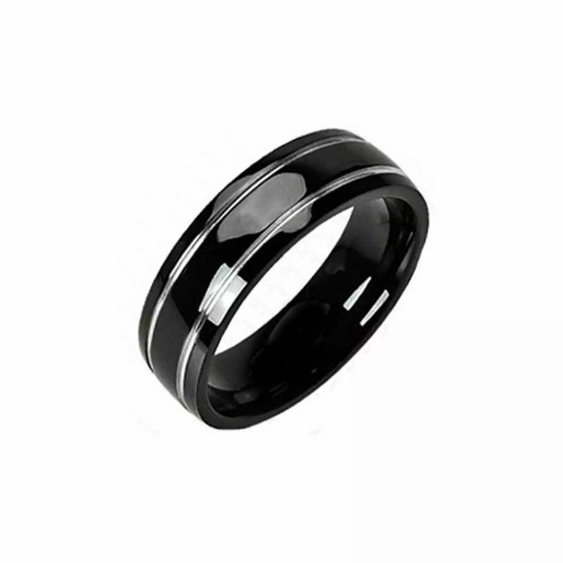 Rings / Wedding rings | Ring for men in black titanium and 2 trendy silver lines Mens Jewelry Mens