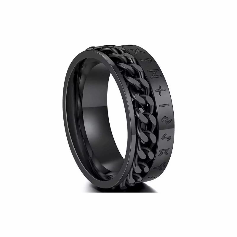 Rings / Wedding rings | Runic ring for men, black steel, anti-stress chain, Nordic Viking alphabet Mens Jewelry Mens