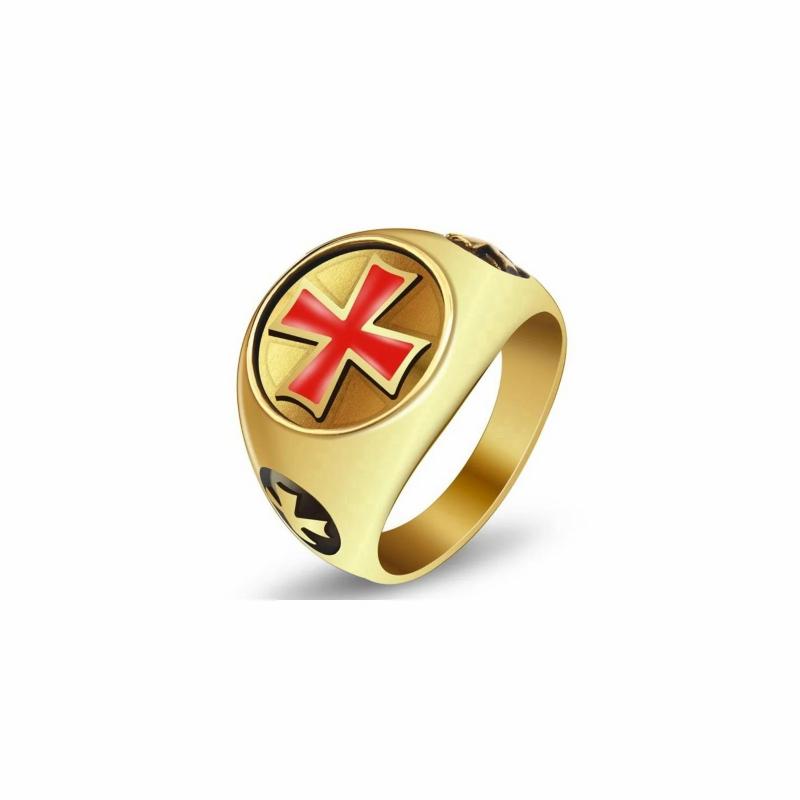 Rings / Wedding rings | Signet ring for men in gold steel red cross templar signet Mens Jewelry Mens