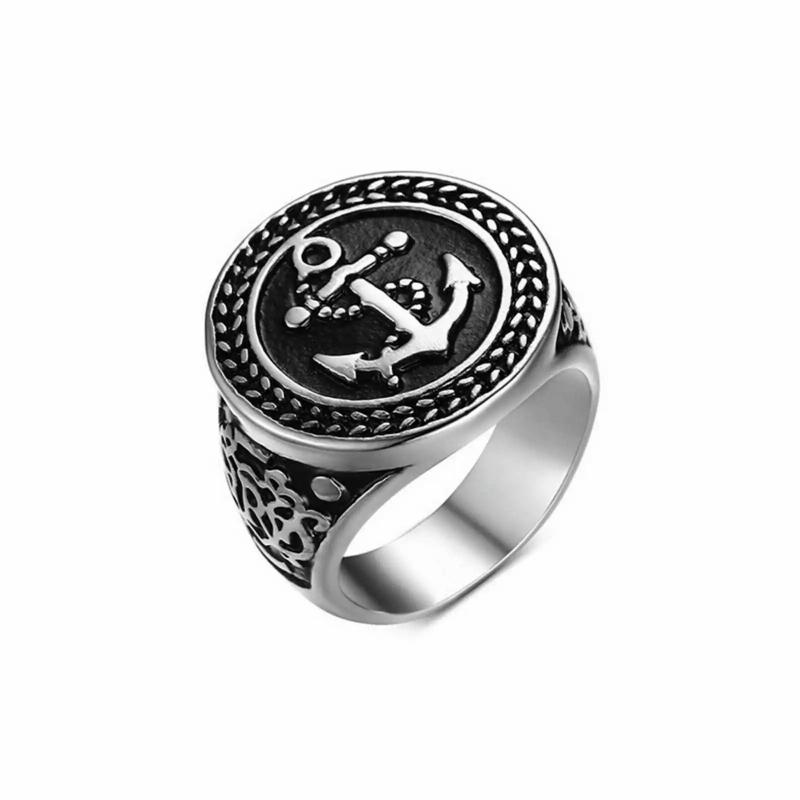 Rings / Wedding rings | Signet ring for men in steel with marine anchor laurel edges Mens Jewelry Mens