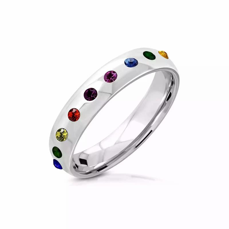 Rings / Wedding rings | Women’s engagement ring steel zircons rainbow LGBT lesbian pride Mens Jewelry Mens