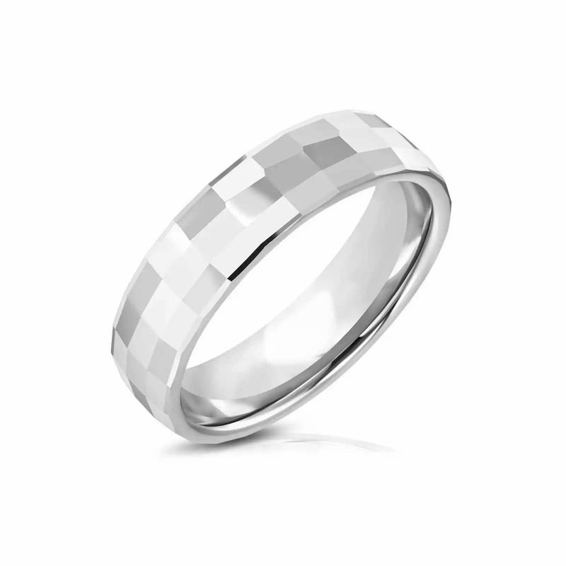 Rings / Wedding rings | Women’s men’s tungsten ring with rectangular facets 6mm Mens Jewelry Mens