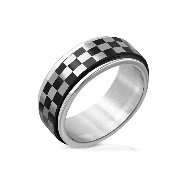 Rings/Alliances | Men’s women’s stainless steel anti-stress rotating checkerboard rally ring Mens Jewelry Mens