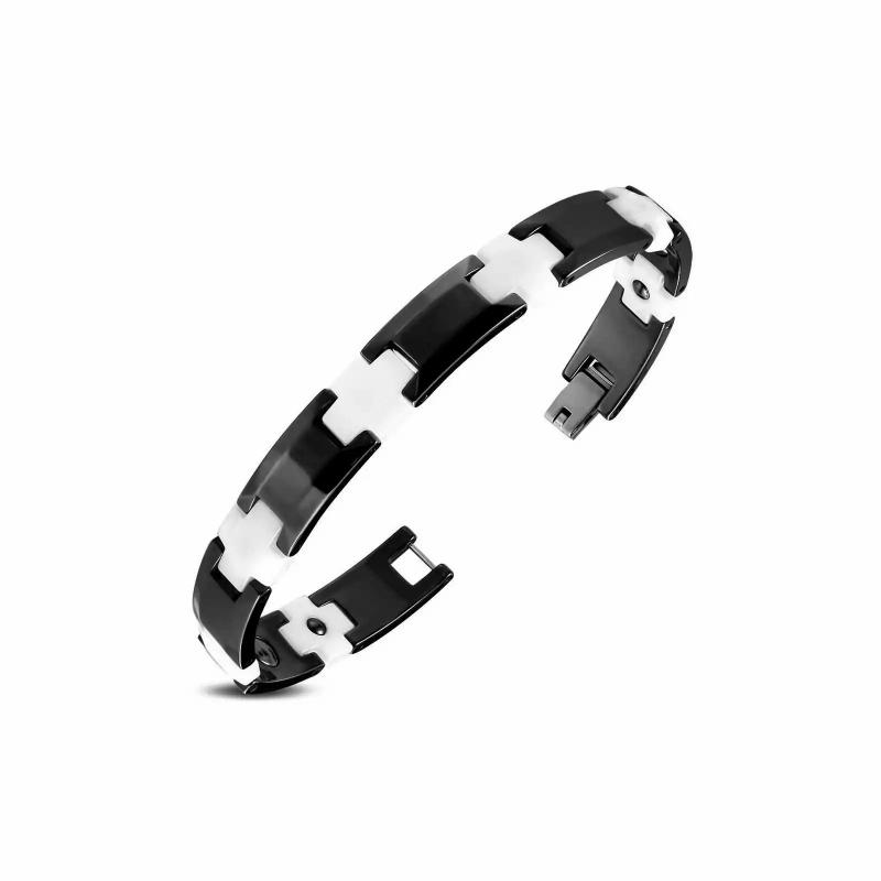 Bracelets / Curbs | Men’s black ceramic curb bracelet and white cross joint Bracelets / Curbs Bracelets / Curbs