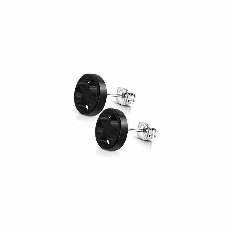 Earrings | Men’s steel stud earrings and black acrylic round star 8mm Earrings Earrings