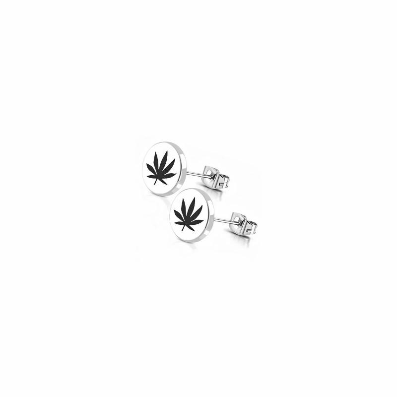 Earrings | Pair of men’s steel cannabis leaf stud earrings Earrings Earrings