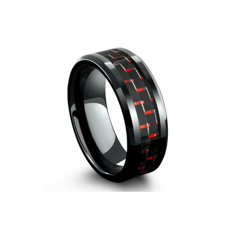 Rings / Wedding rings | Men’s steel ring, black color, red and black carbon fiber to engrave Mens Jewelry Mens