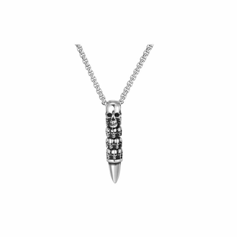 Chains / Necklaces | Men’s steel bullet pendant necklace decorated with biker skulls, chain included Chains / Necklaces Chains / Necklaces