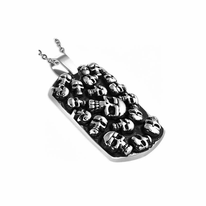 Pendants | Men’s biker pendant in solid steel skull plate and 1 chain Mens Jewelry Mens